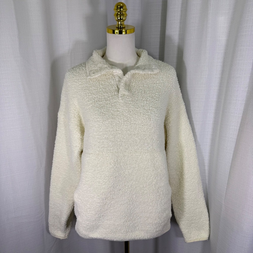 SKIMS Teddy Fleece Pullover Women S/M Ivory Snap Neck Sherpa Hoodie Loungewear